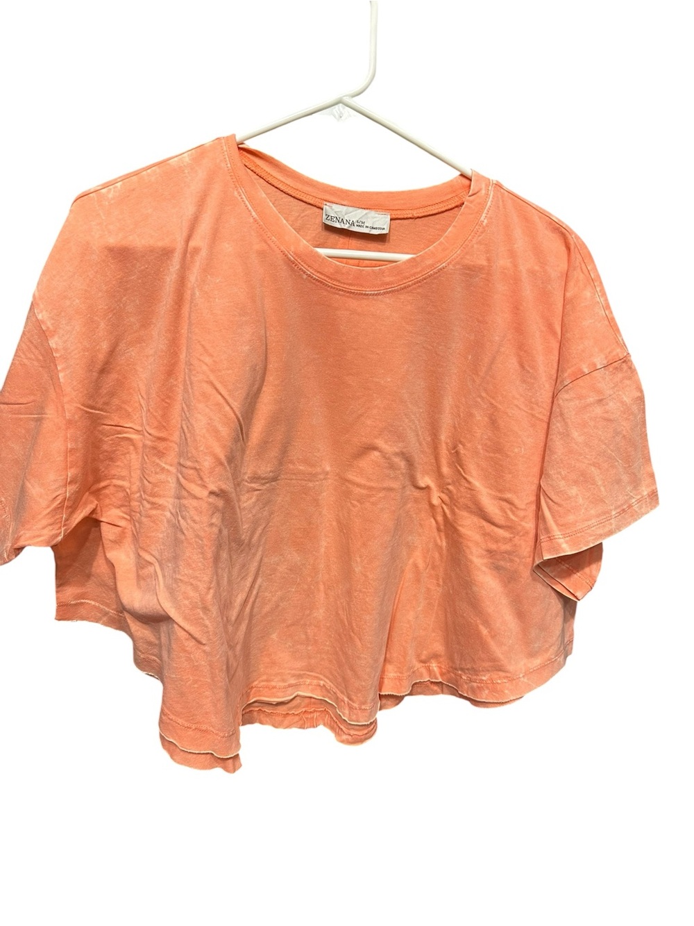 ZENANA Washed Short Sleeve Tee in Coral Orange and others